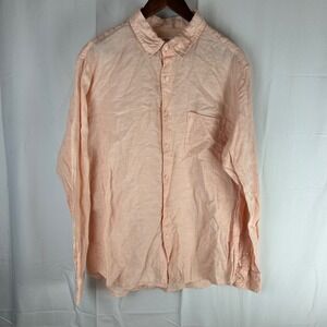 UNIQLO Mens XL Long Sleeve Button Up Shirt Pink 100% Linen Casual